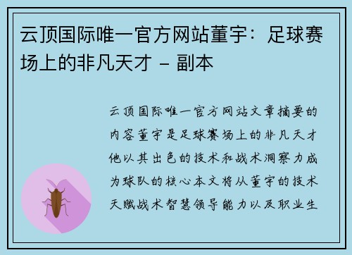 云顶国际唯一官方网站董宇：足球赛场上的非凡天才 - 副本